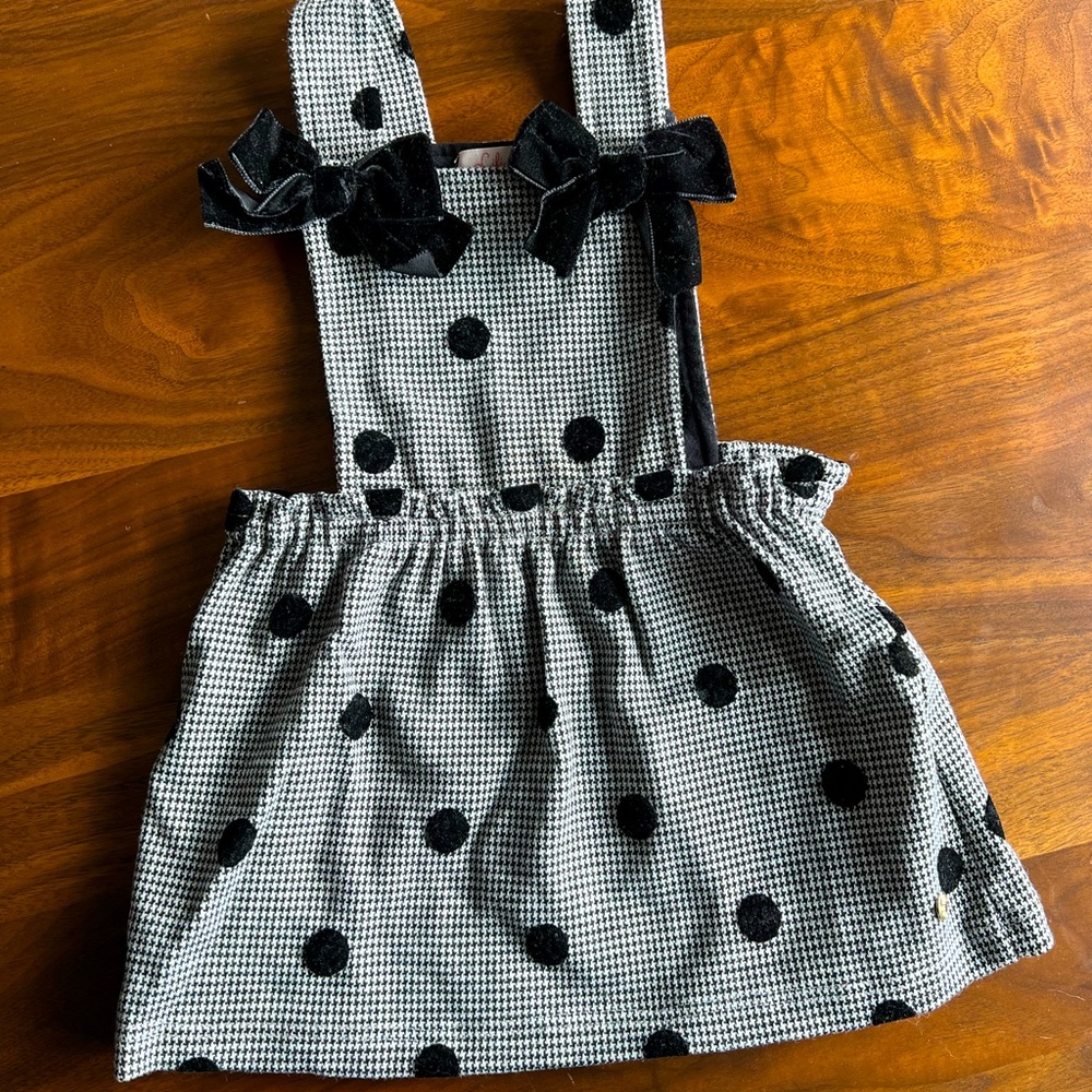 Lily Gaufrette Girls gorgeous houndstooth and velvet pinafore dress